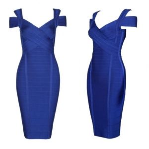 Royal Blue Off the Shoulder Bandage Dress